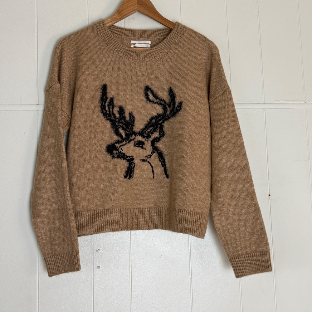 Anthropologie Womens Oh Deer‎ Reindeer Knit Sweater Size S Woodland